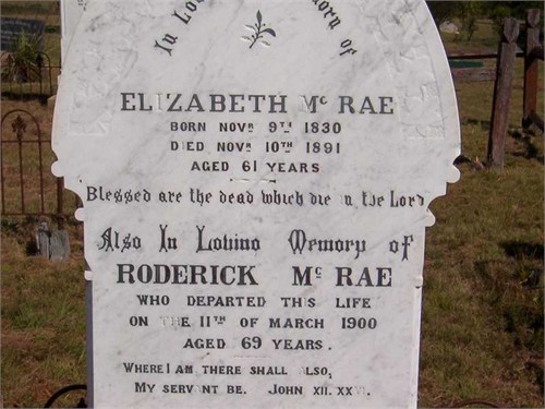 Photo of headstones/Roderick McRae (son of Mary McLennan) d1890 hdstn  Kilcoy